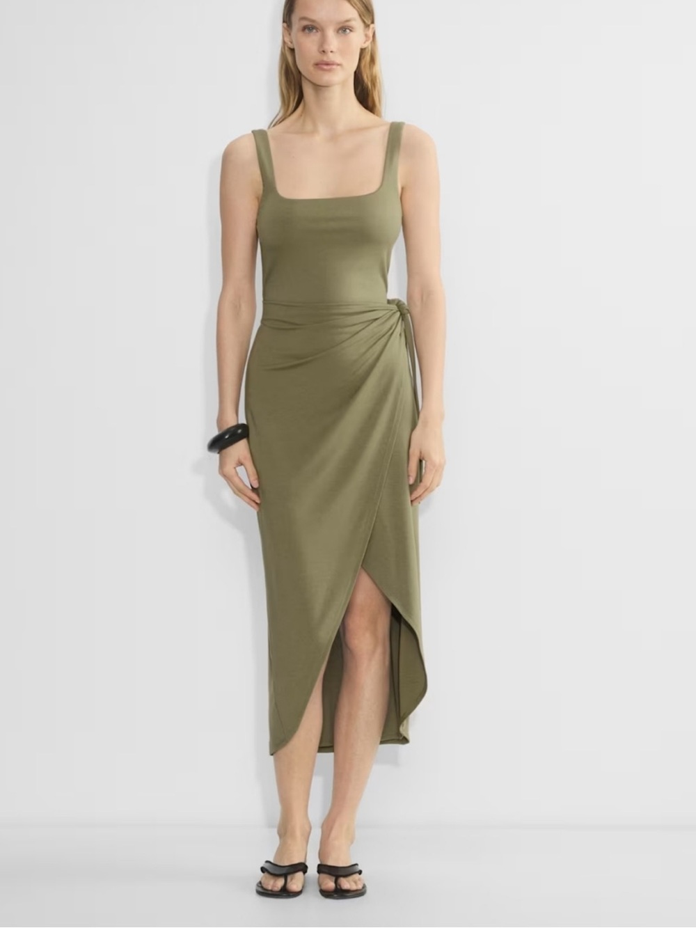 Aritzia Wilfred Saturn Midi Wrap Dress Women’s Medium Green Wrap Soft Z